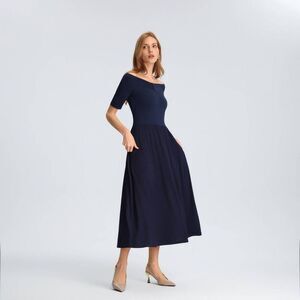 A New Day - Women's Raglan Short Sleeve Twofer Midi A-Line Dre Navy Blue